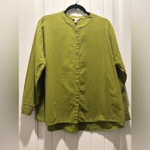 Eileen Fisher Olive Green Round Neck Tunic Top- SIZE XL